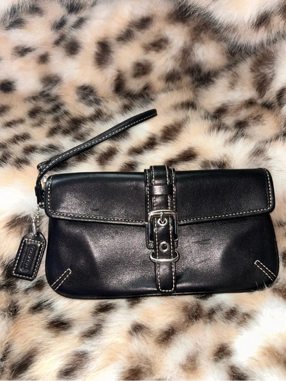 Coach Soho Black Leather Wristlet with Silver Buckle - Picture 2 of 14